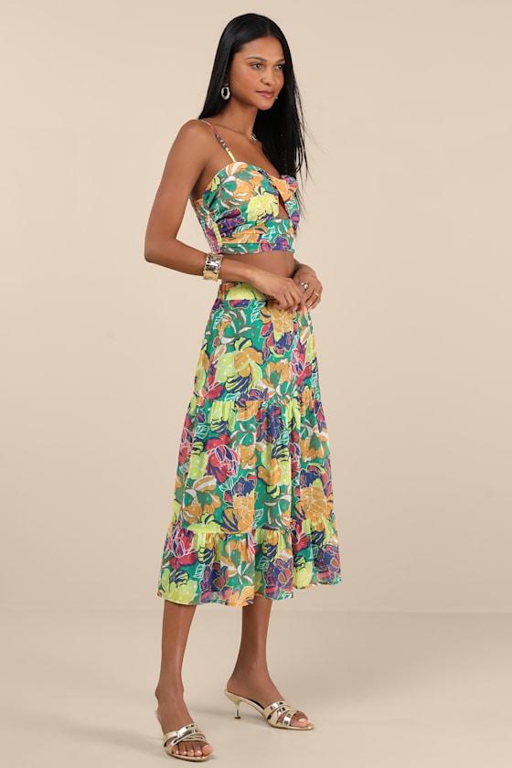 Floating Through Flowers Teal Floral Two-Piece Midi Dress Product Image