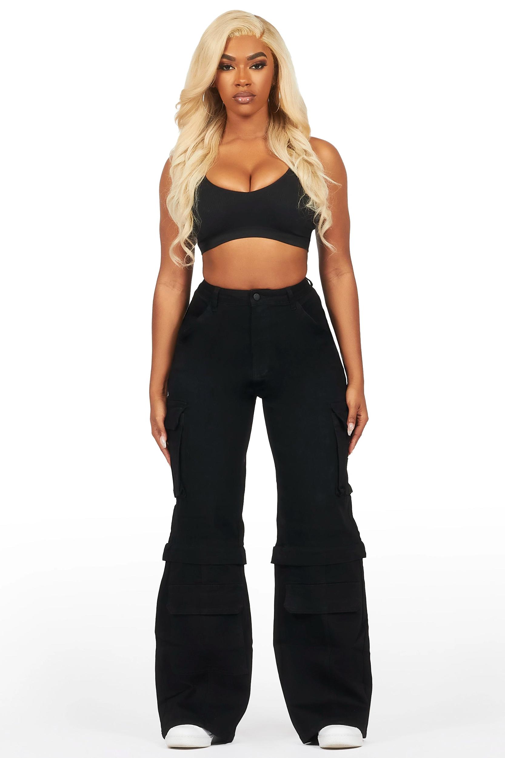 Precious Black Baggy Stacked Jean Female Product Image