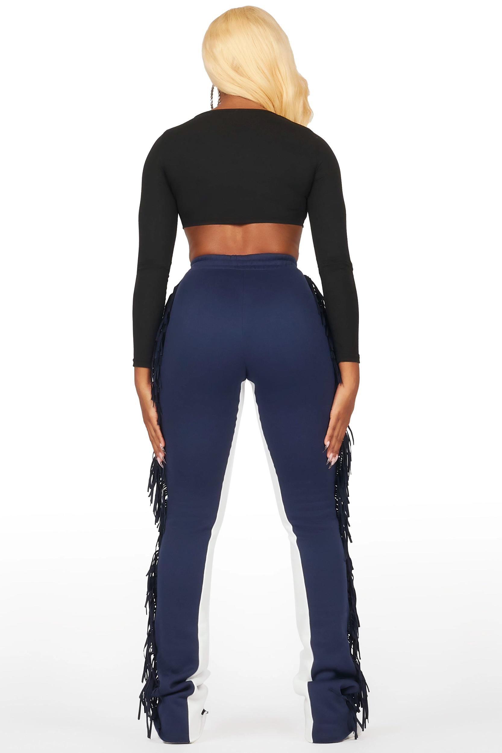 Kendra Navy Fringe Stacked Flare Track Pant Female Product Image