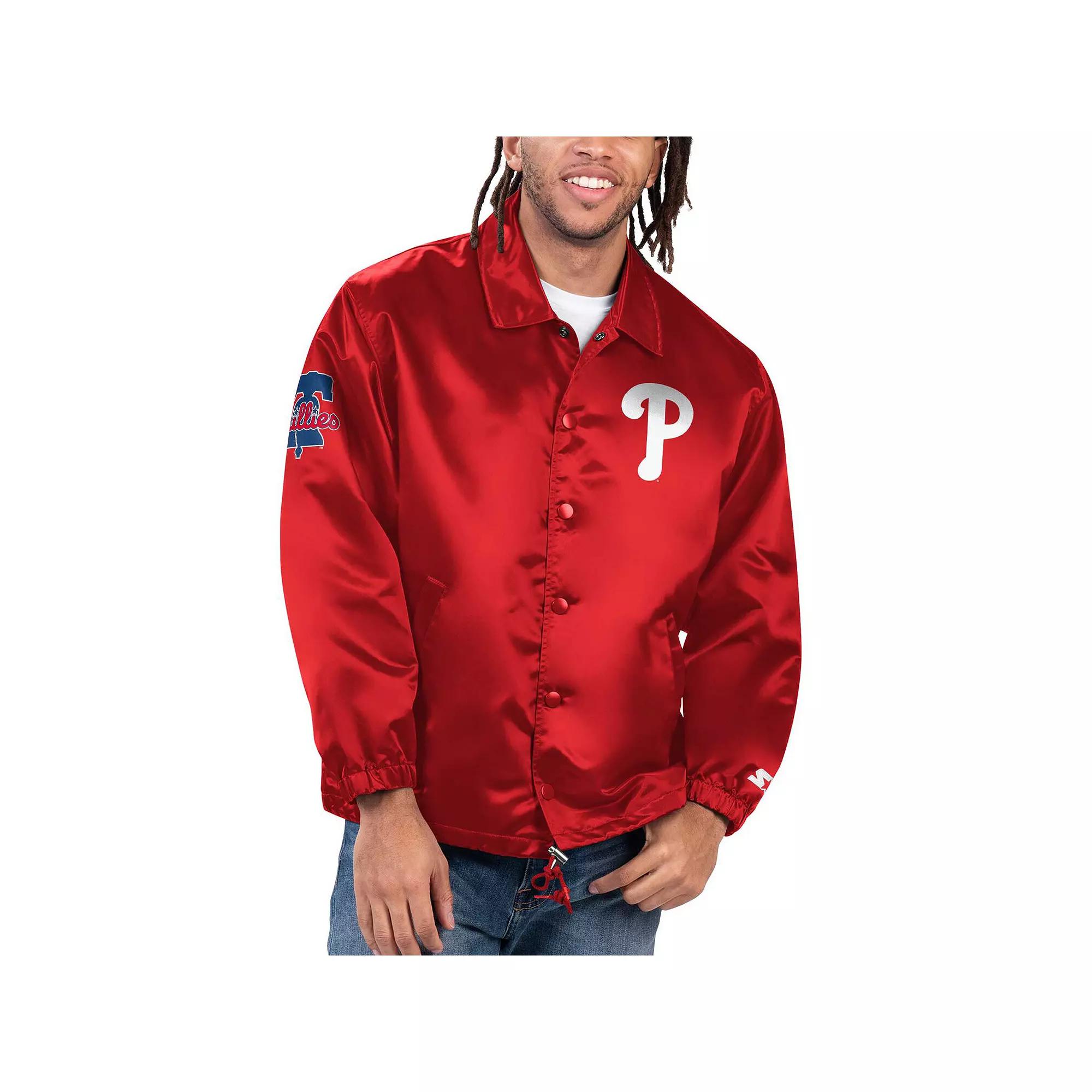 Men's Starter Red Philadelphia Phillies Option Route Satin Full-Snap Jacket,  Product Image
