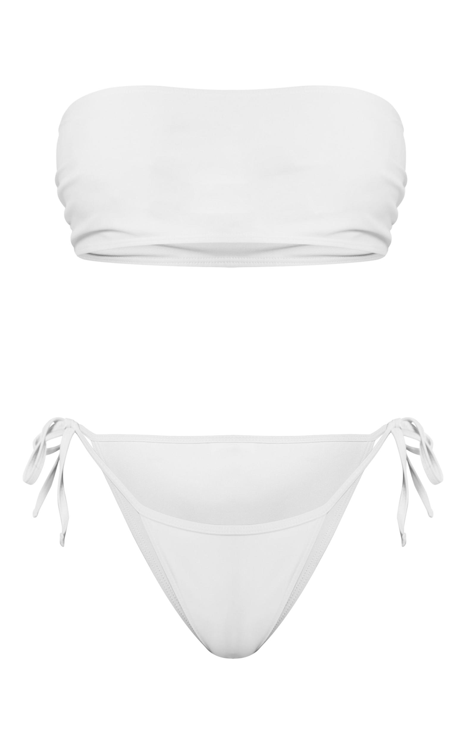 White Basic Bandeau and Tie Side Bikini Set Product Image