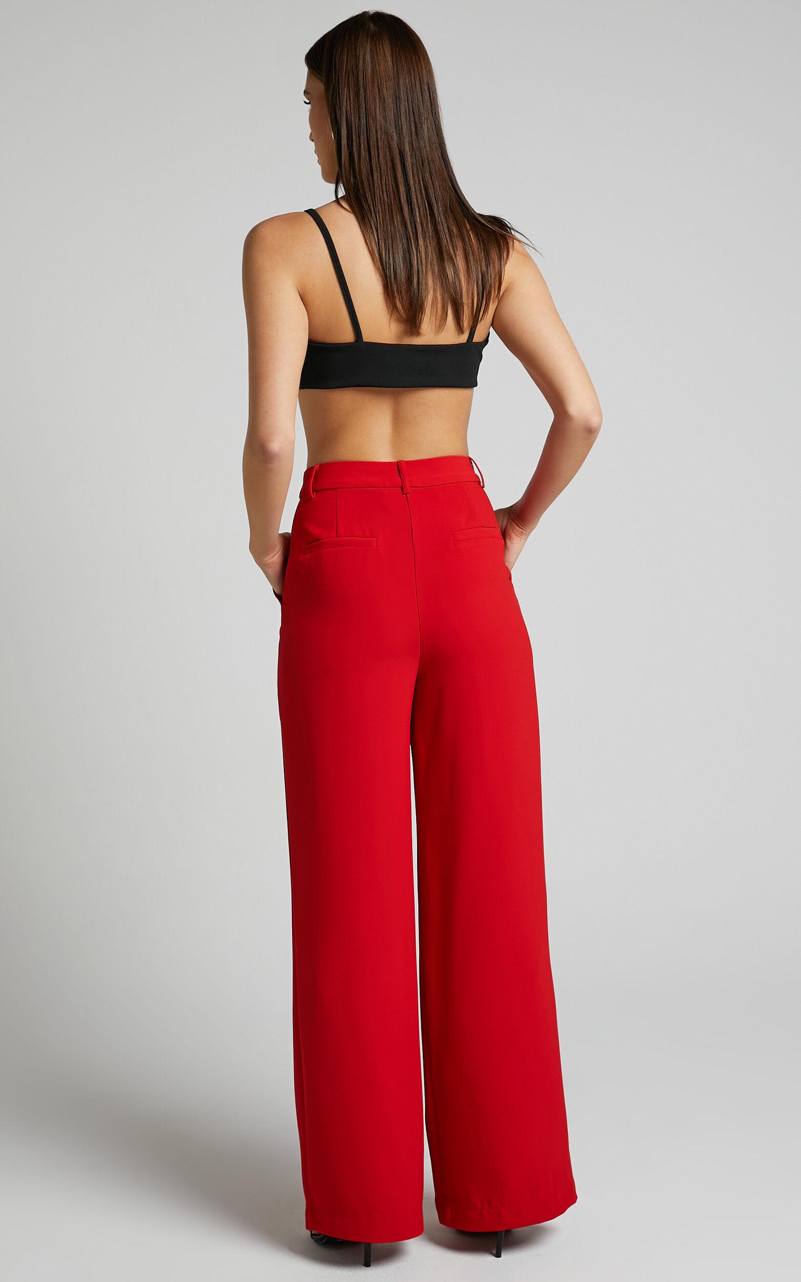 Bonnie Pants - High Waisted Tailored Wide Leg Pants in Red Product Image