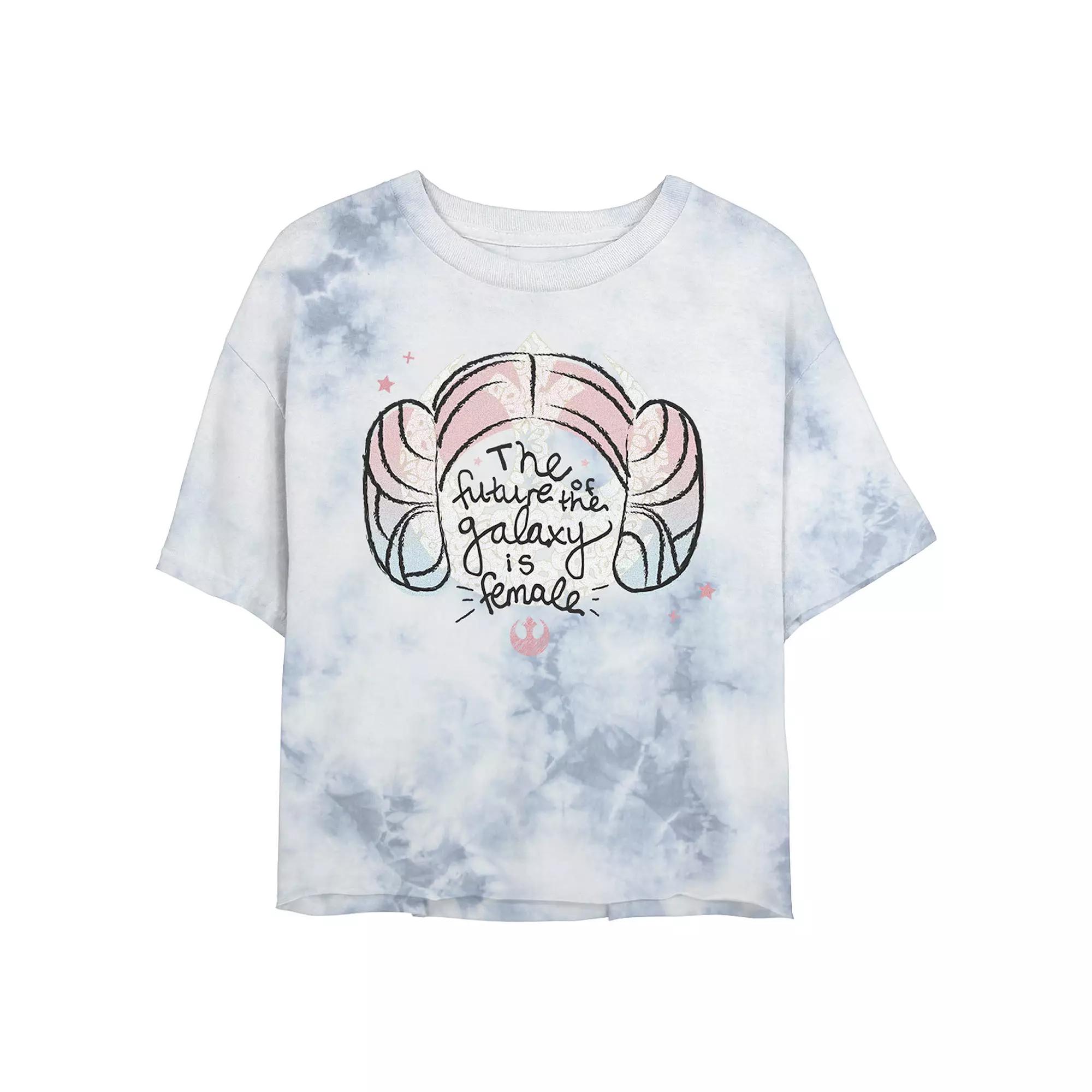 Juniors' Star Wars: Princess Leia Quote Wash Graphic Crop Tee, Women's, Size: XL, White Blue Product Image