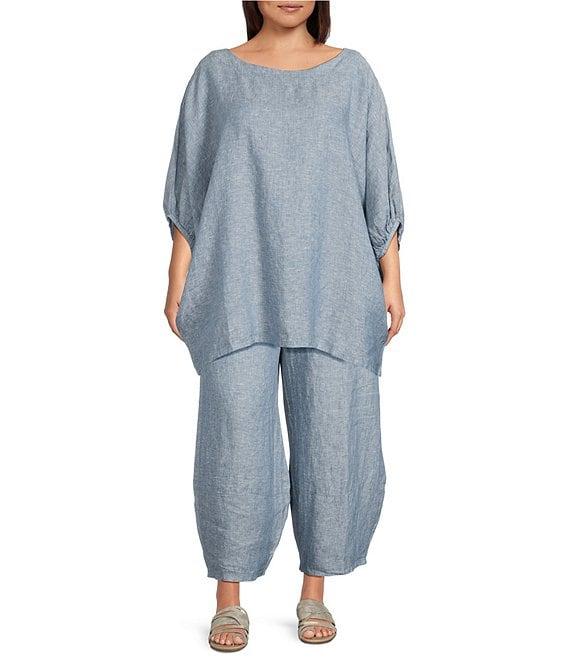 Bryn Walker Plus Wilder Cross-Dyed Linen Boat Neck Dolman Sleeve Tunic Product Image