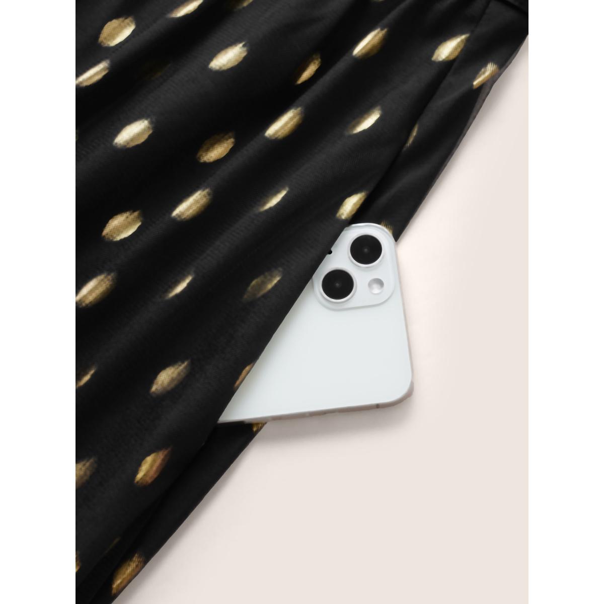 Plus Size Glitter Polka Dot Pocket Patchwork Tank Dress Black Women Cocktail Non V-neck Sleeveless Curvy Midi Dress BloomChic 12/L Product Image