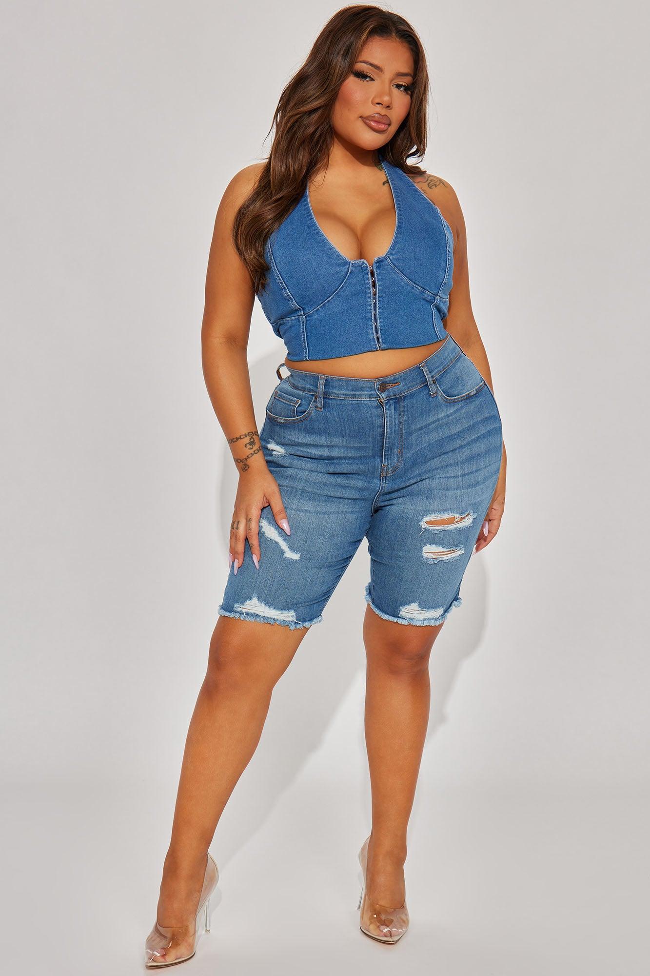 Tight Squeeze Lux Stretch Denim Bermuda Shorts - Medium Wash Product Image