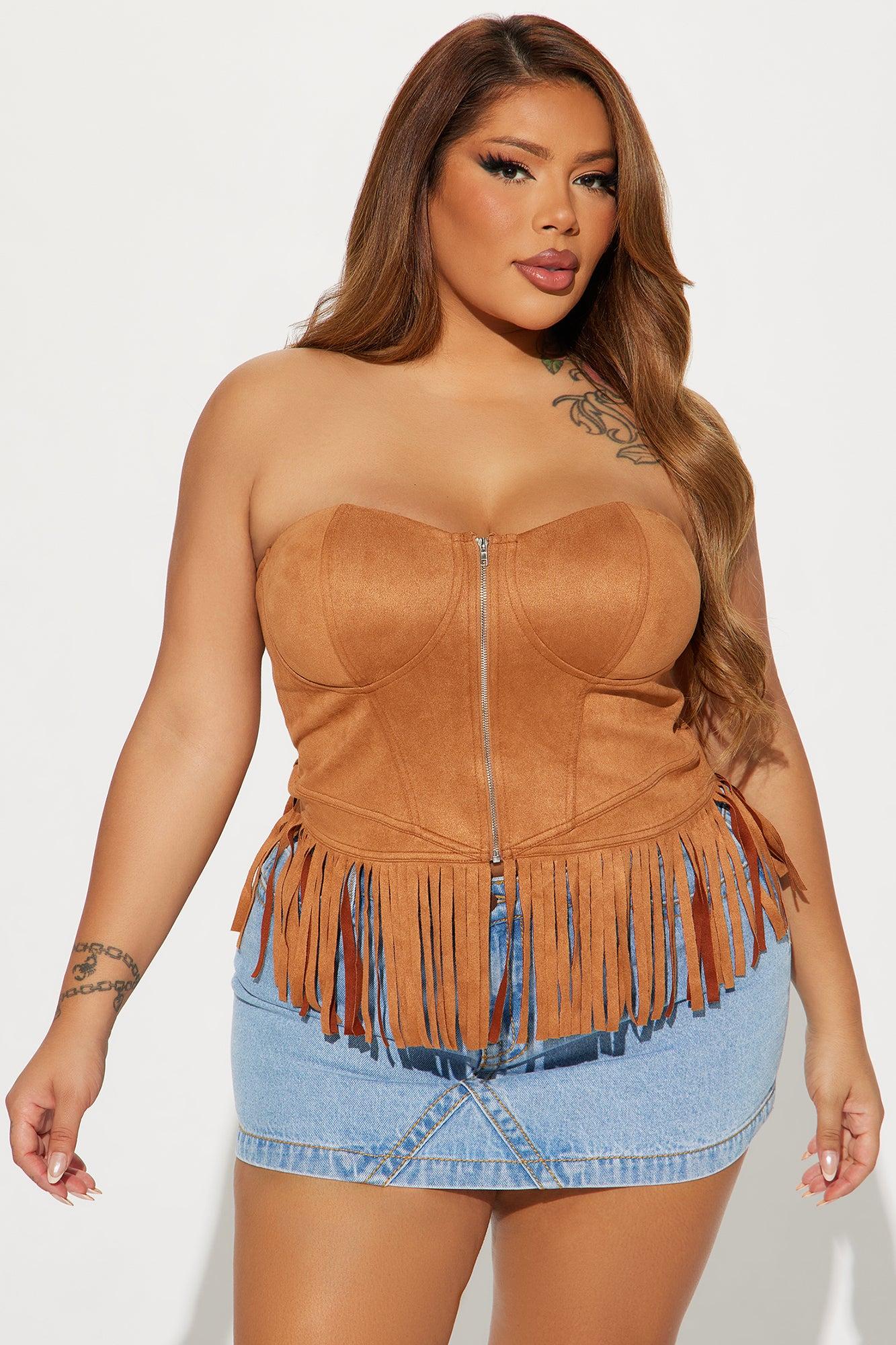 Rodeo Rider Faux Suede Corset Top - Camel Product Image