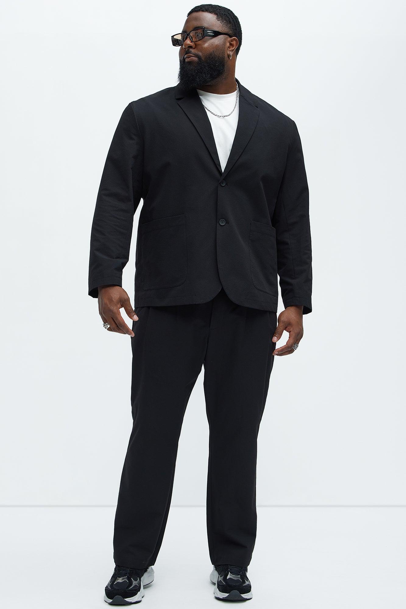 Seersucker Pleated Pants - Black Product Image