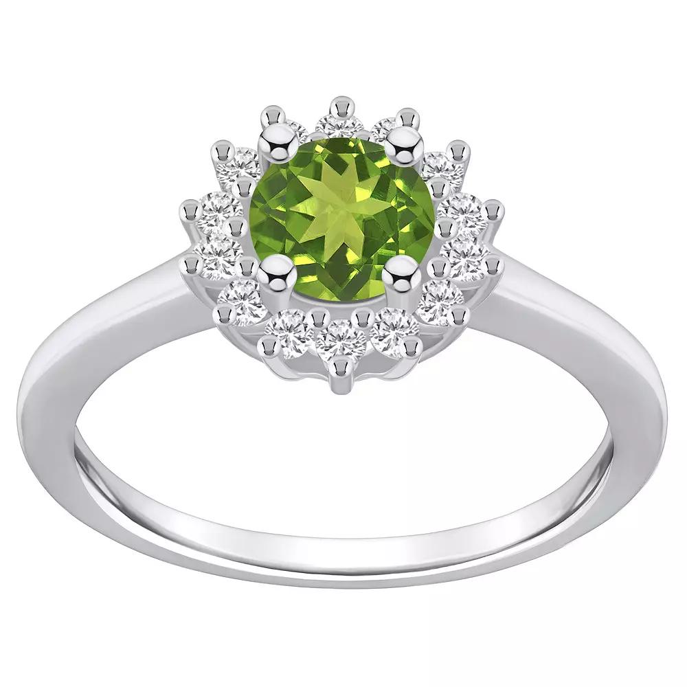 Alyson Layne 14k White Gold Peridot & 1/4 Carat T.W. Diamond Halo Ring, Women's, Size: 10, Green Product Image