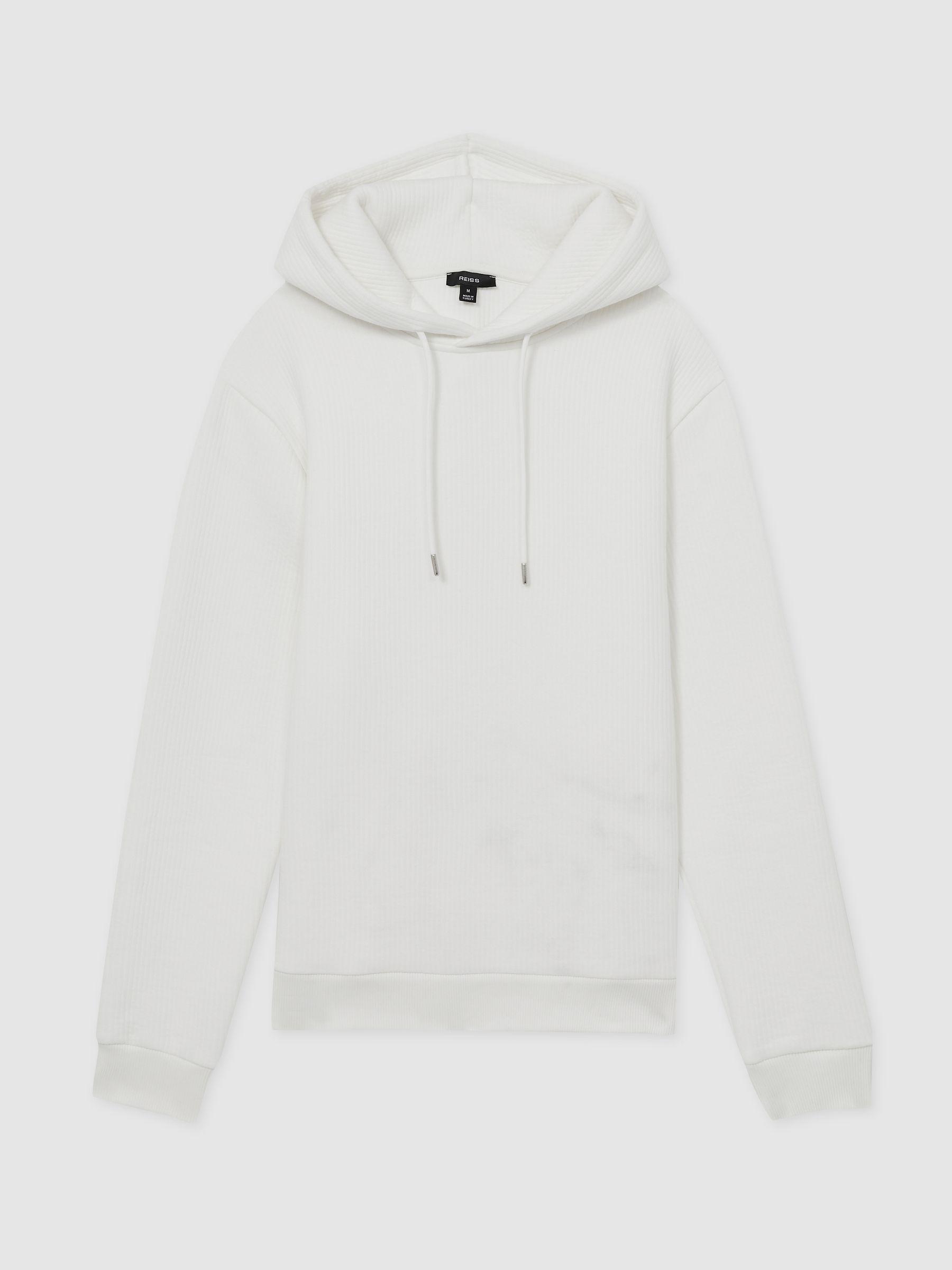 Cotton-Blend Rib-Knit Hoodie in White Product Image
