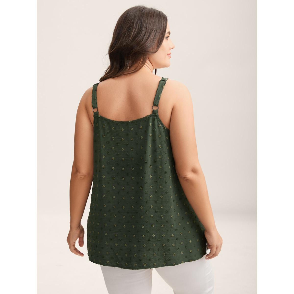 Plus Size Textured Lace Trim Neck Tank Top Women ArmyGreen Timeless Woven ribbon&lace trim V-neck Elegant Tank Tops Camis BloomChic 22-24/3X Product Image