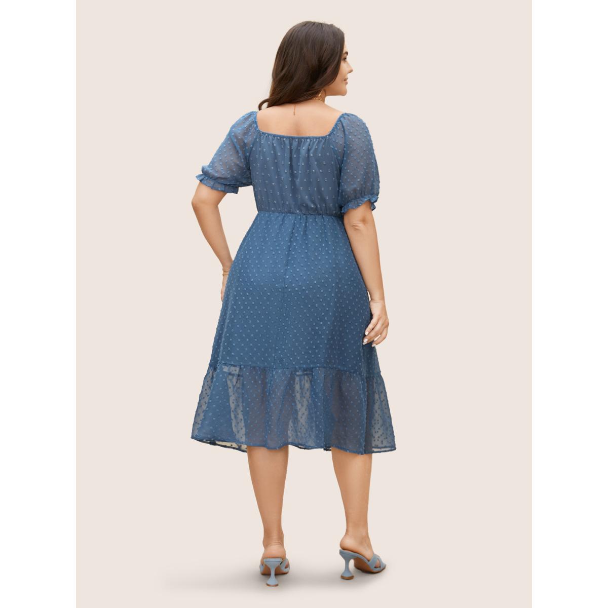 Plus Size Polka Dot Textured Mesh Shirred Drawstring Dress Stone Women Elegant Texture V-neck Short sleeve Curvy BloomChic 30/6X Product Image