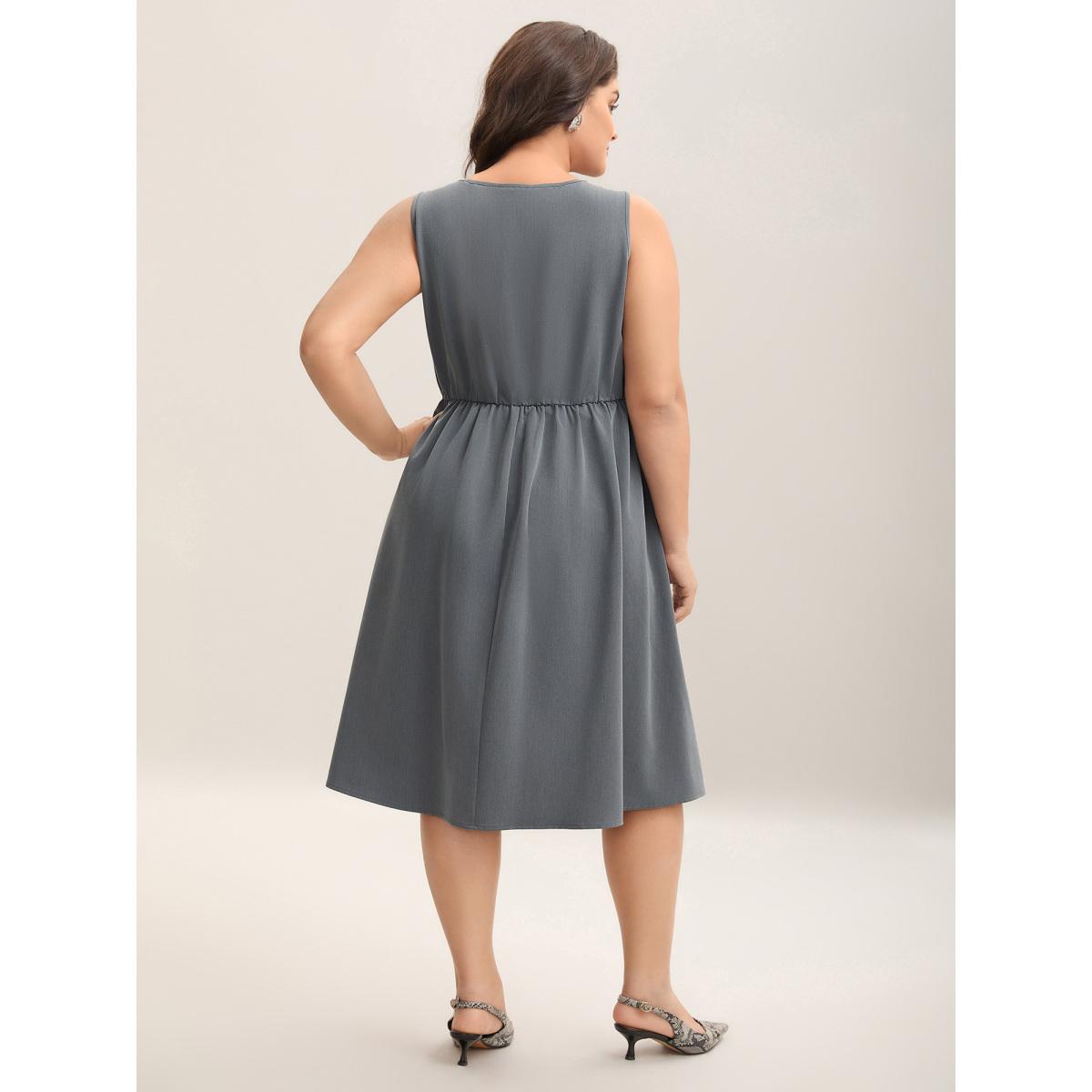 Plus Size Heather Tied Pockets Sleeveless Midi Dress Mediumgray Women Gathered V-neck Sleeveless Curvy BloomChic 22-24/3X Product Image