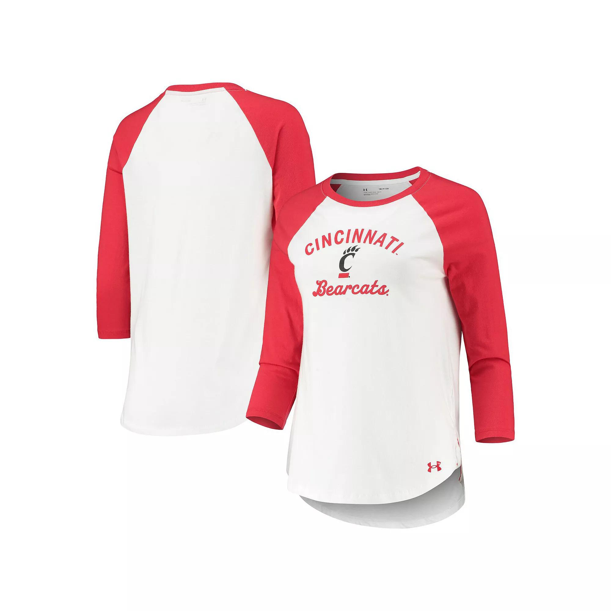Women's Under Armour White/Red Cincinnati Bearcats Baseball Raglan 3/4 Sleeve T-Shirt,  Product Image