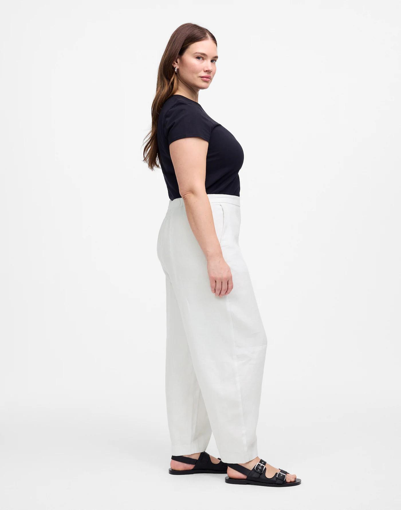Petite Pull-On Barrel Pants in 100% Linen Product Image