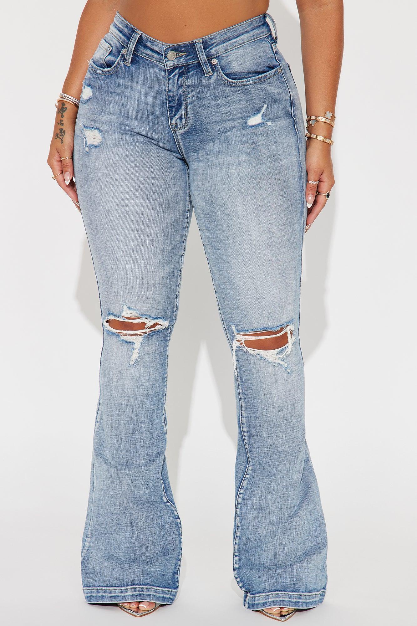 Key Figure Ripped Stretch Flare Jeans - Medium Wash Product Image