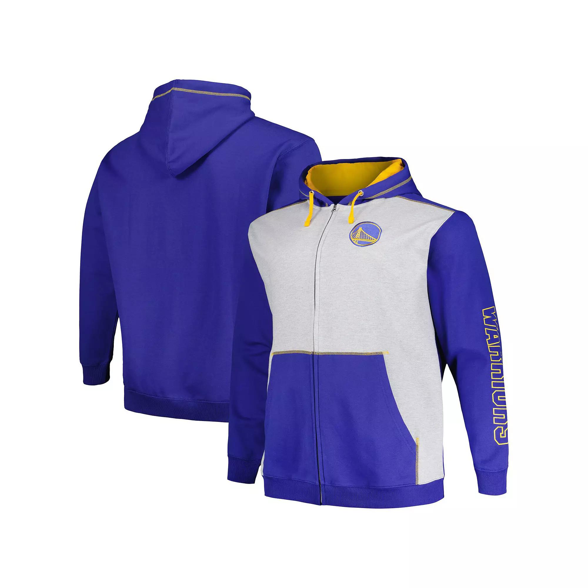 Men's Fanatics Branded Royal/Heather Gray Golden State Warriors Big & Tall Contrast Pieced Stitched Full-Zip Hoodie, Size: XLT, Blue Product Image