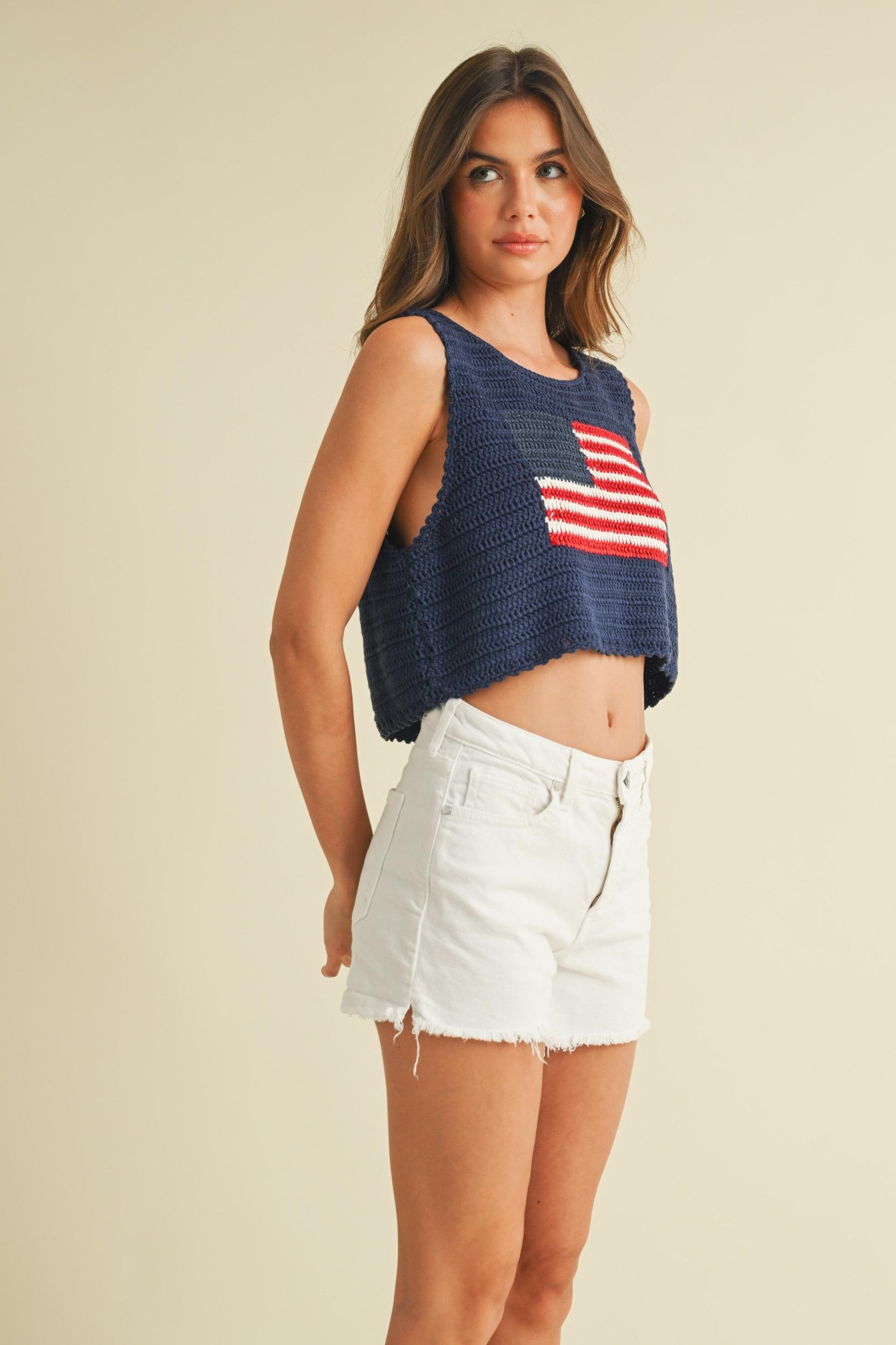 USA Flag Knitted Crop Tank Product Image