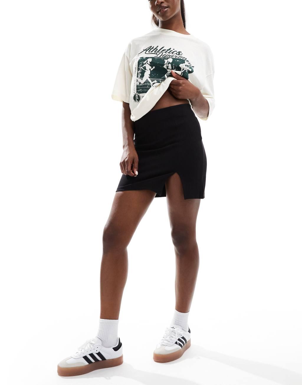 ASOS DESIGN ponte split hem mini skirt in black Product Image