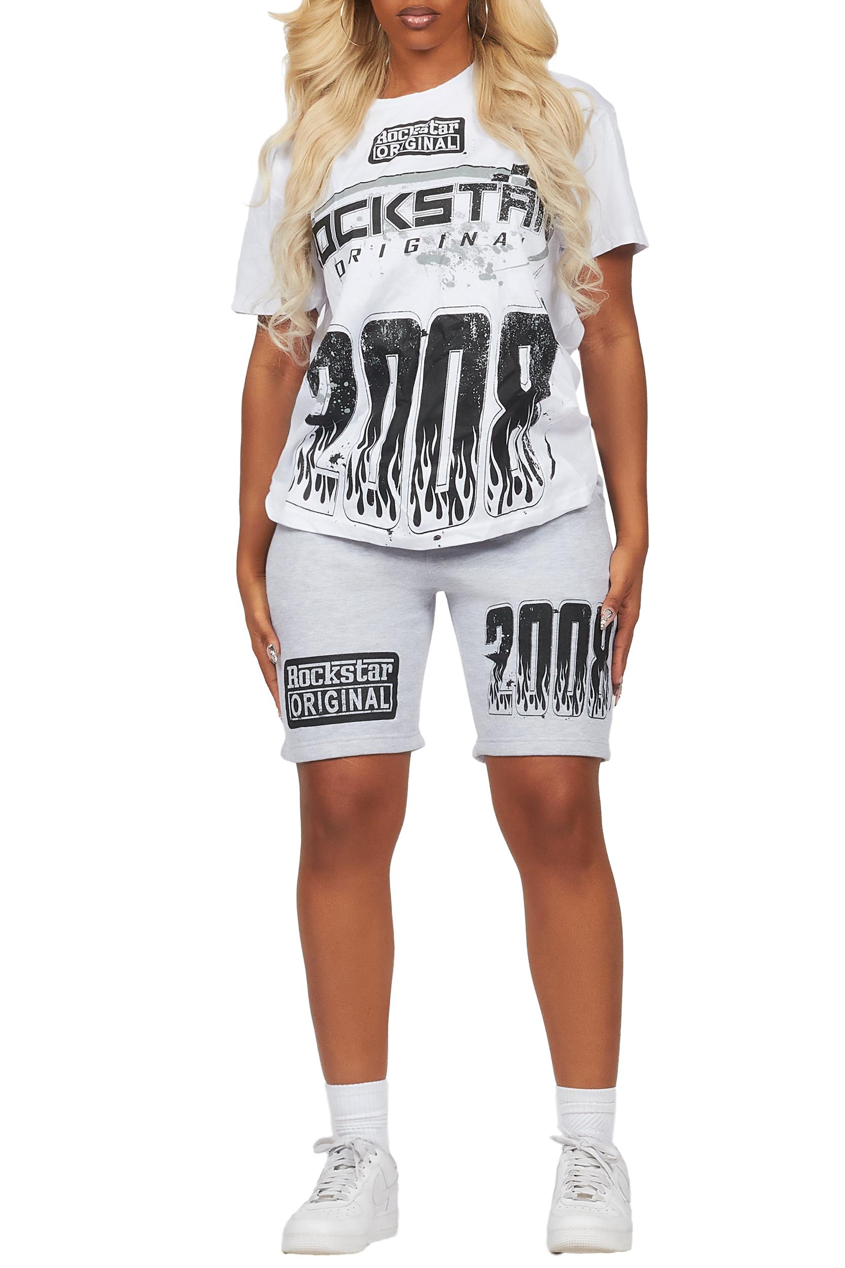 Esha White/Grey T-Shirt Short Set Female Product Image