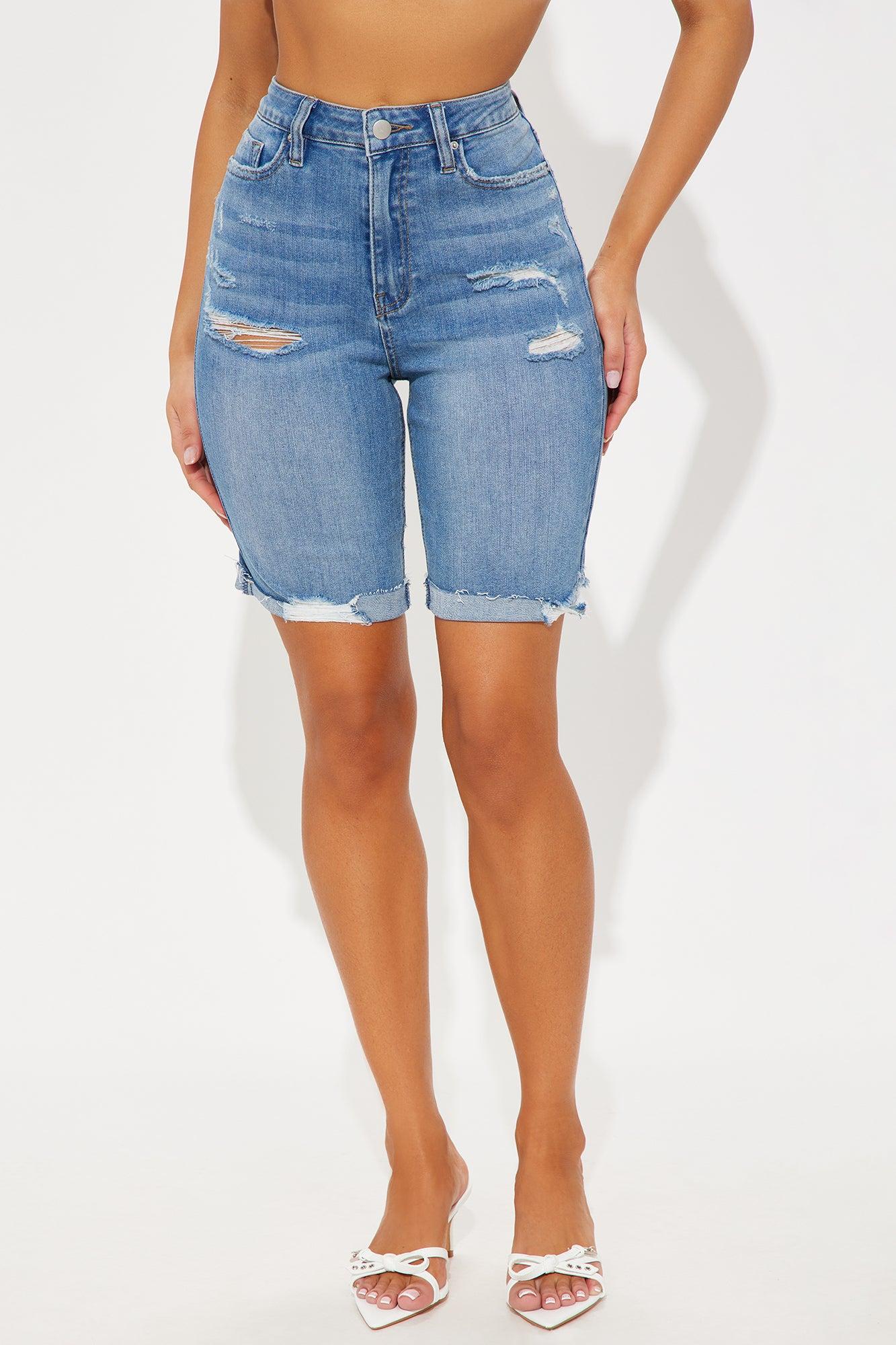 Almost There Stretch Denim Bermuda Shorts - Medium Wash Product Image