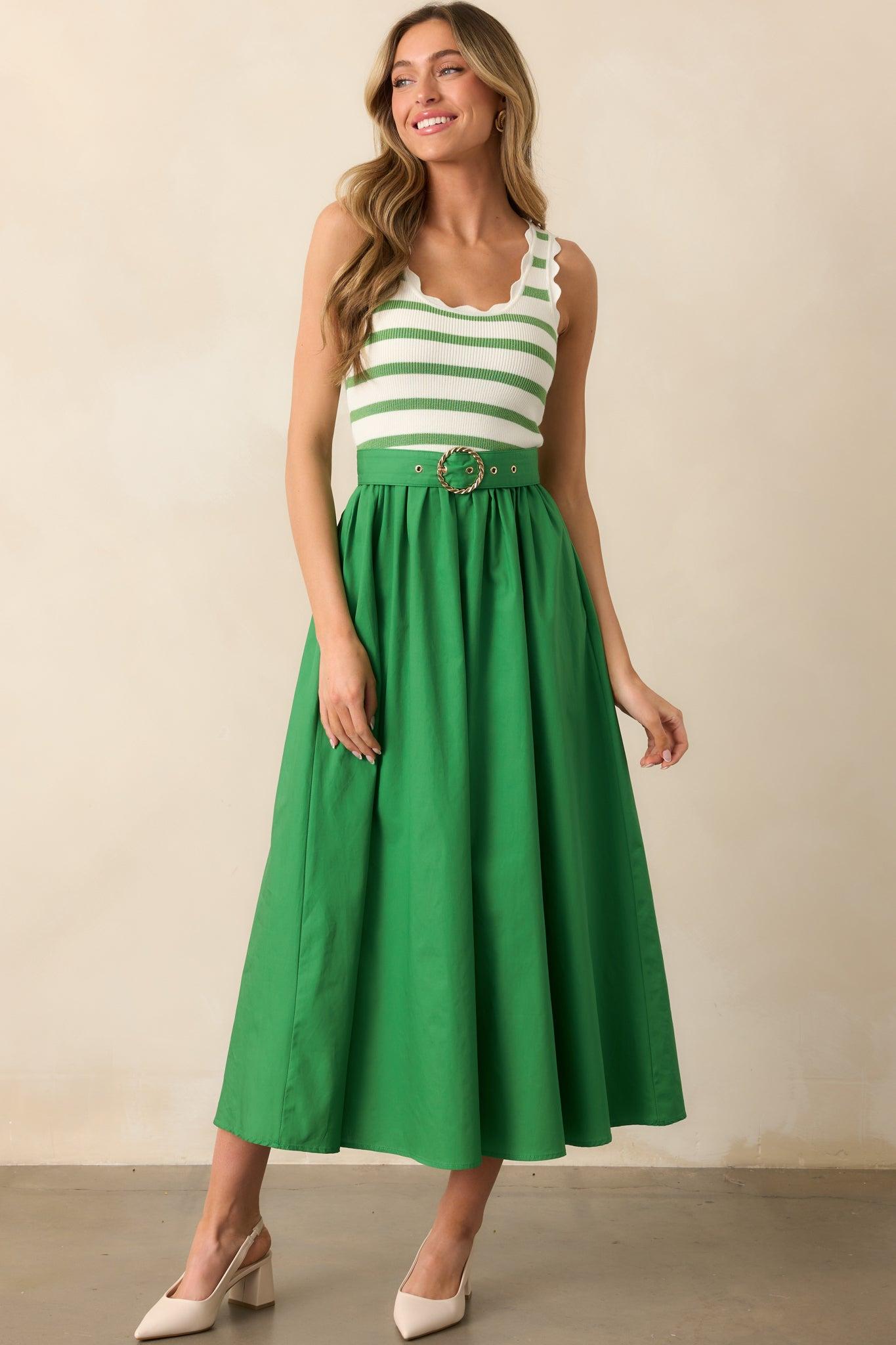 Greer Eden Green Stripe Cotton Midi Dress Product Image