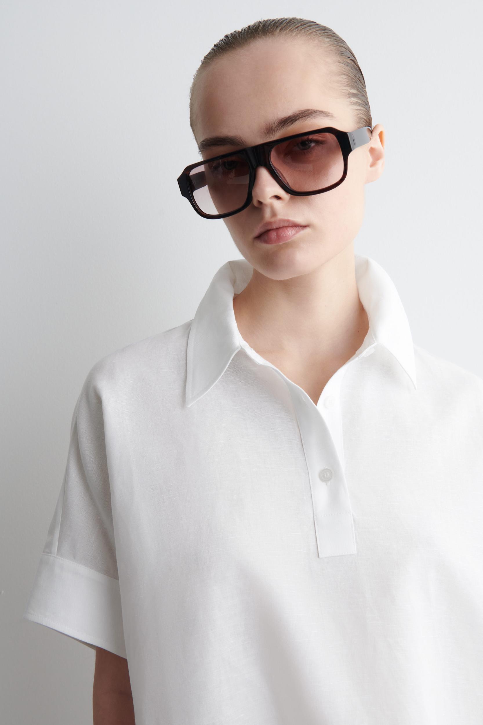 ROUNDED LINEN-COTTON SHIRT DRESS Product Image