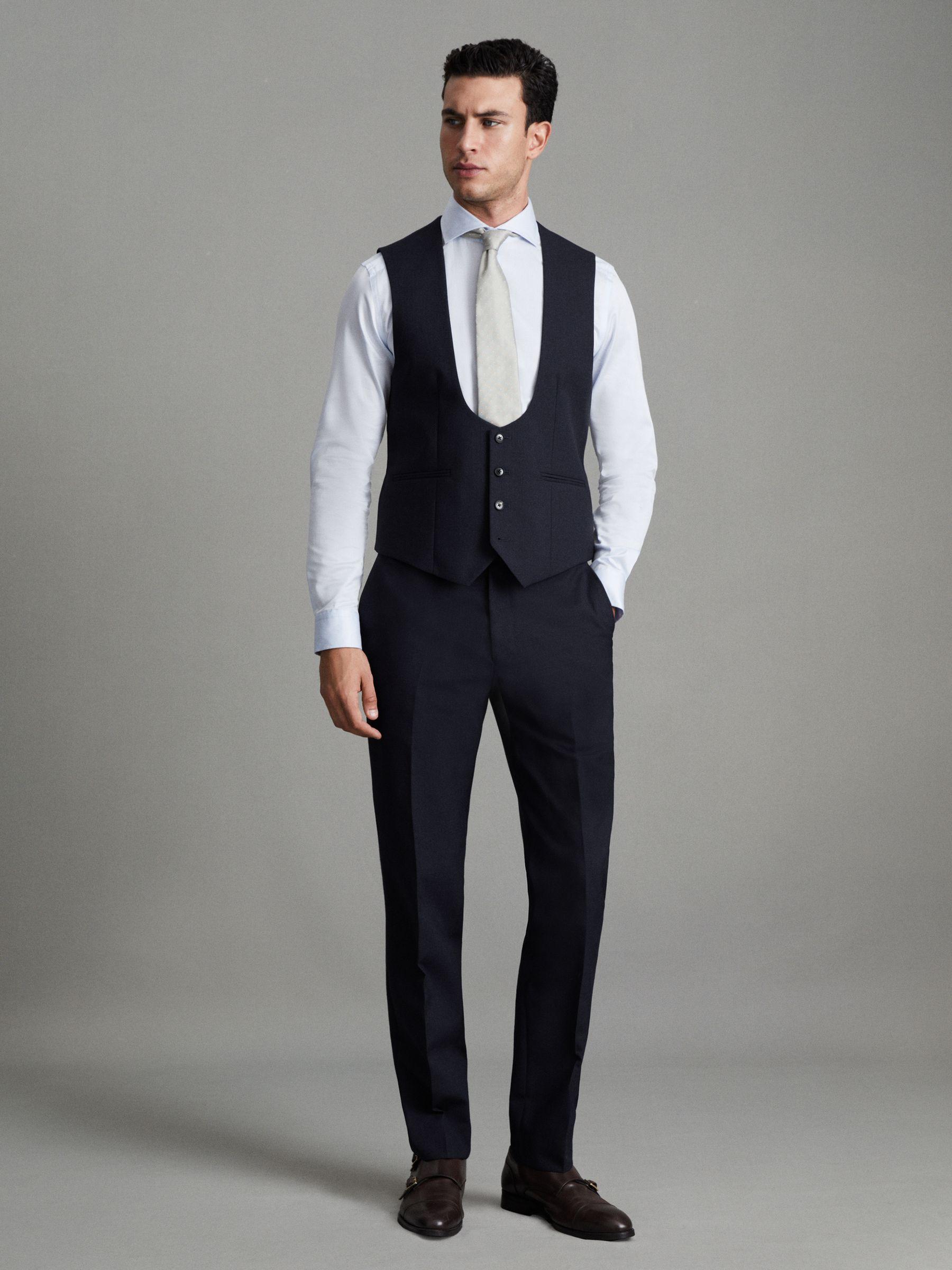 Horse Shoe Slim Fit Wool Waistcoat in Navy Product Image