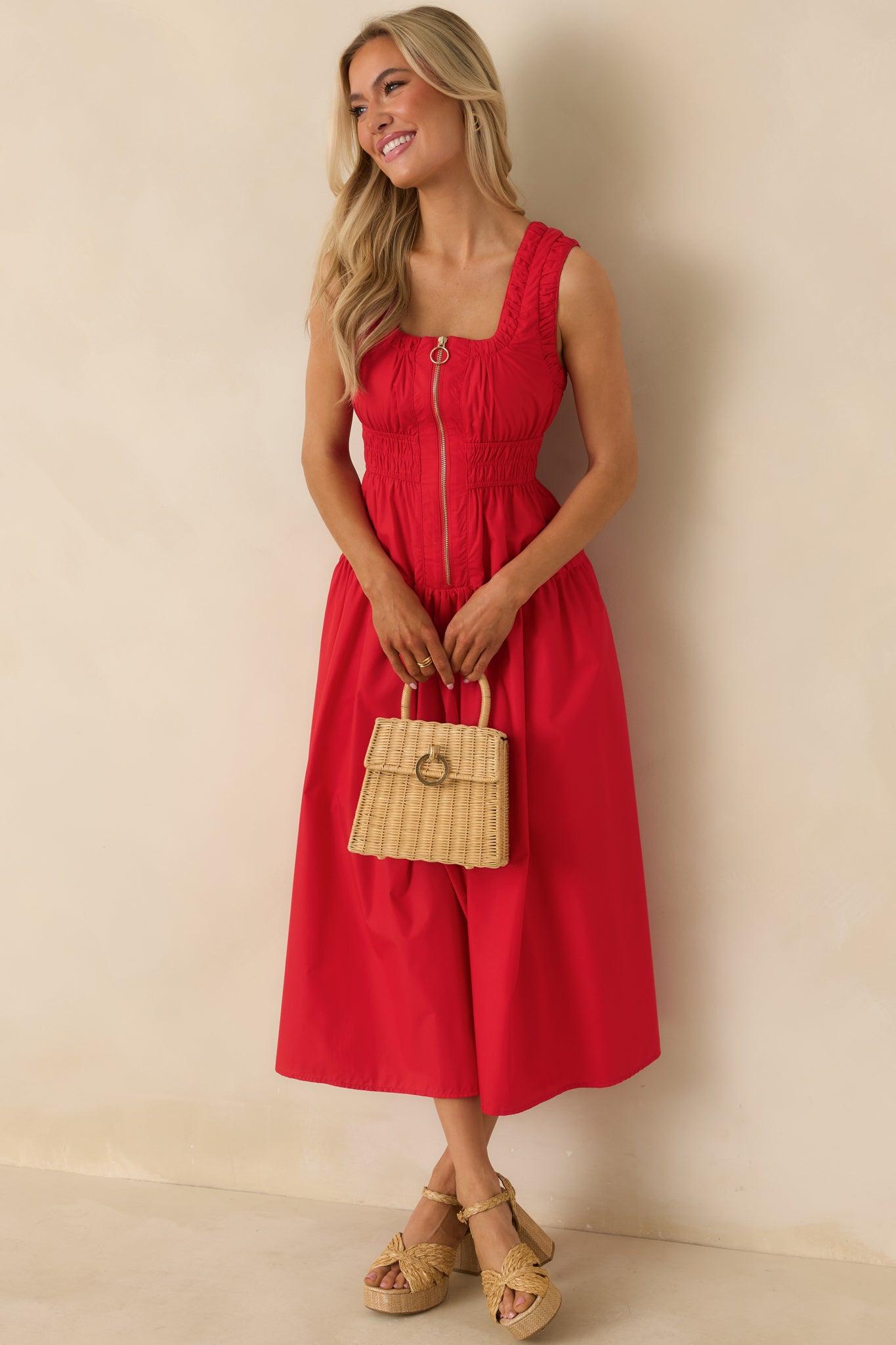 Better Late Than Never Red Sleeveless Midi Dress Product Image