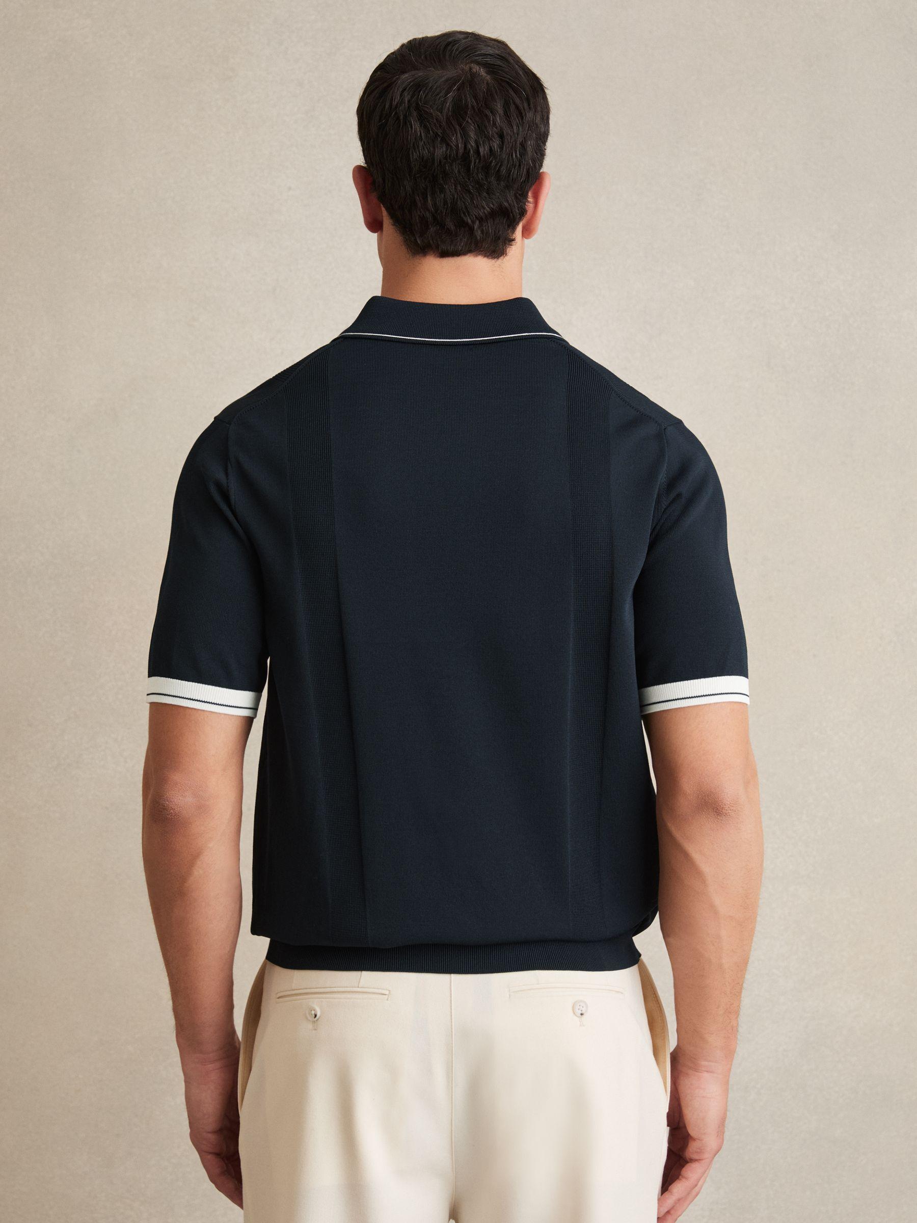 Tipped Knit Polo Shirt in White/Navy Product Image