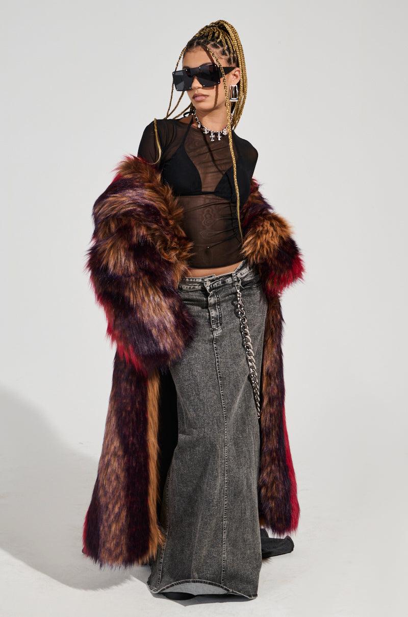 OH THE DRAMA DENIM MAXI SKIRT WITH TRAIN IN GREY Product Image