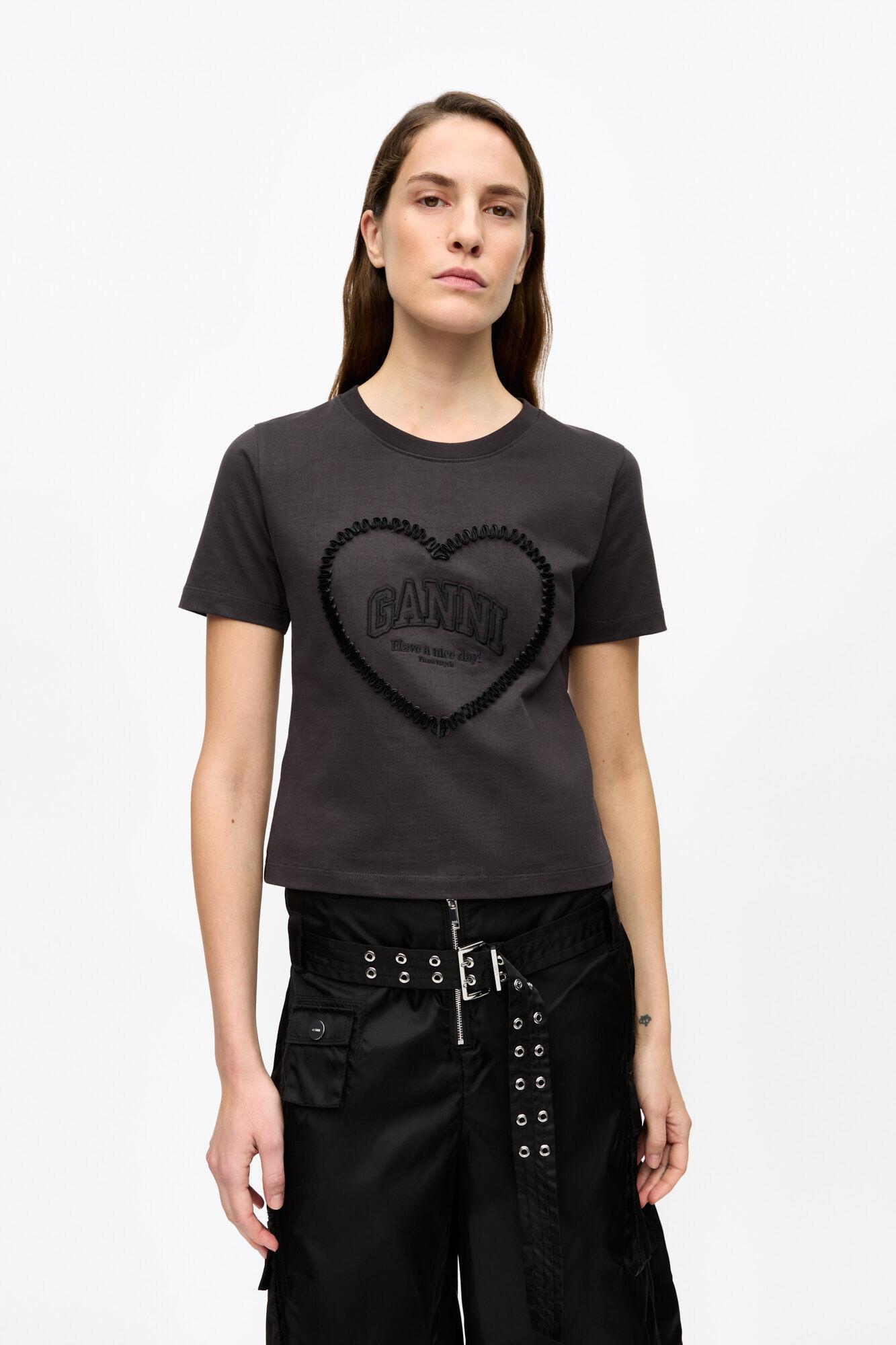 Black Cropped Heart T-Shirt Product Image