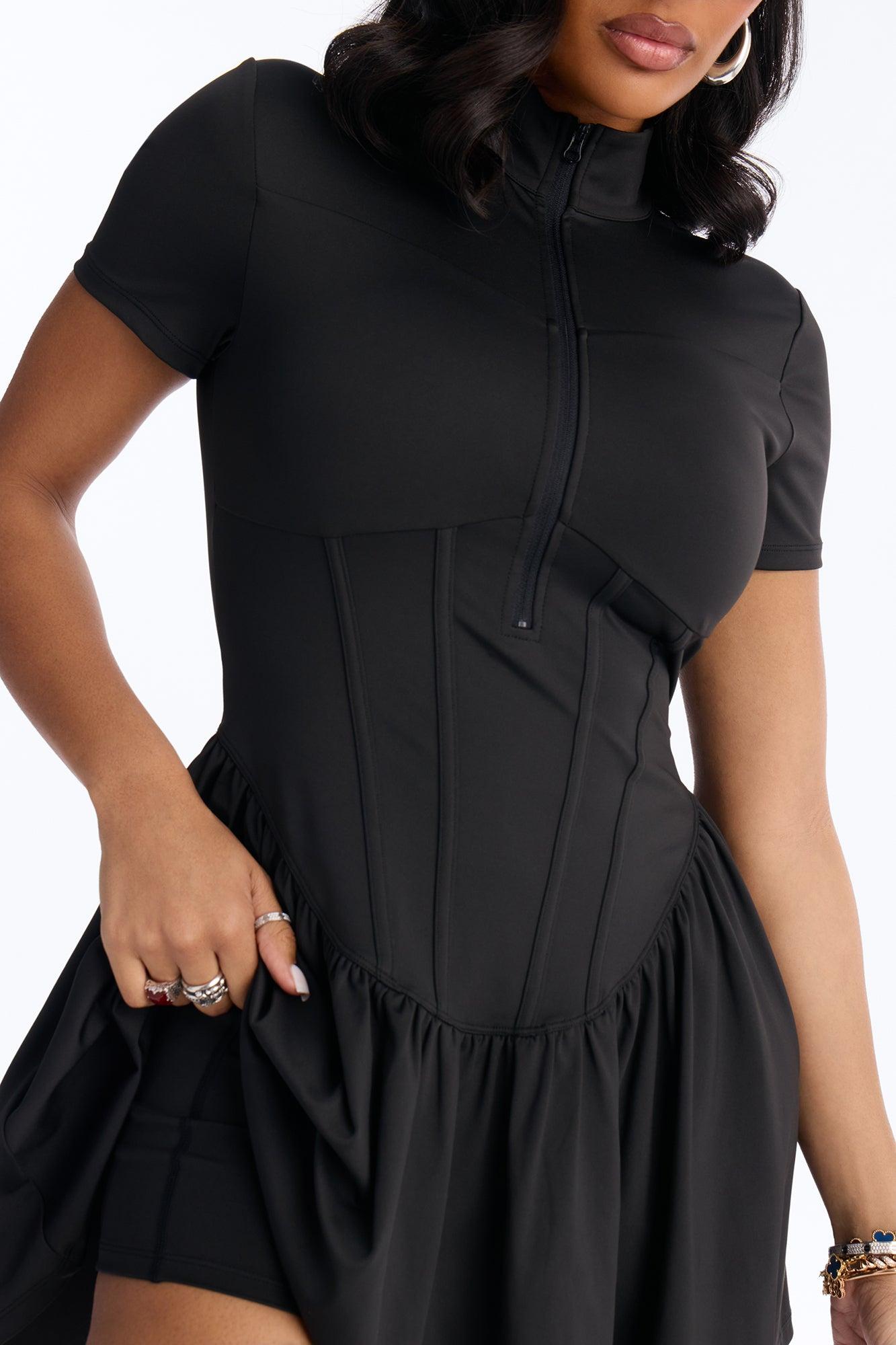 Country Club Short Sleeve Mini Dress - Black Female Product Image
