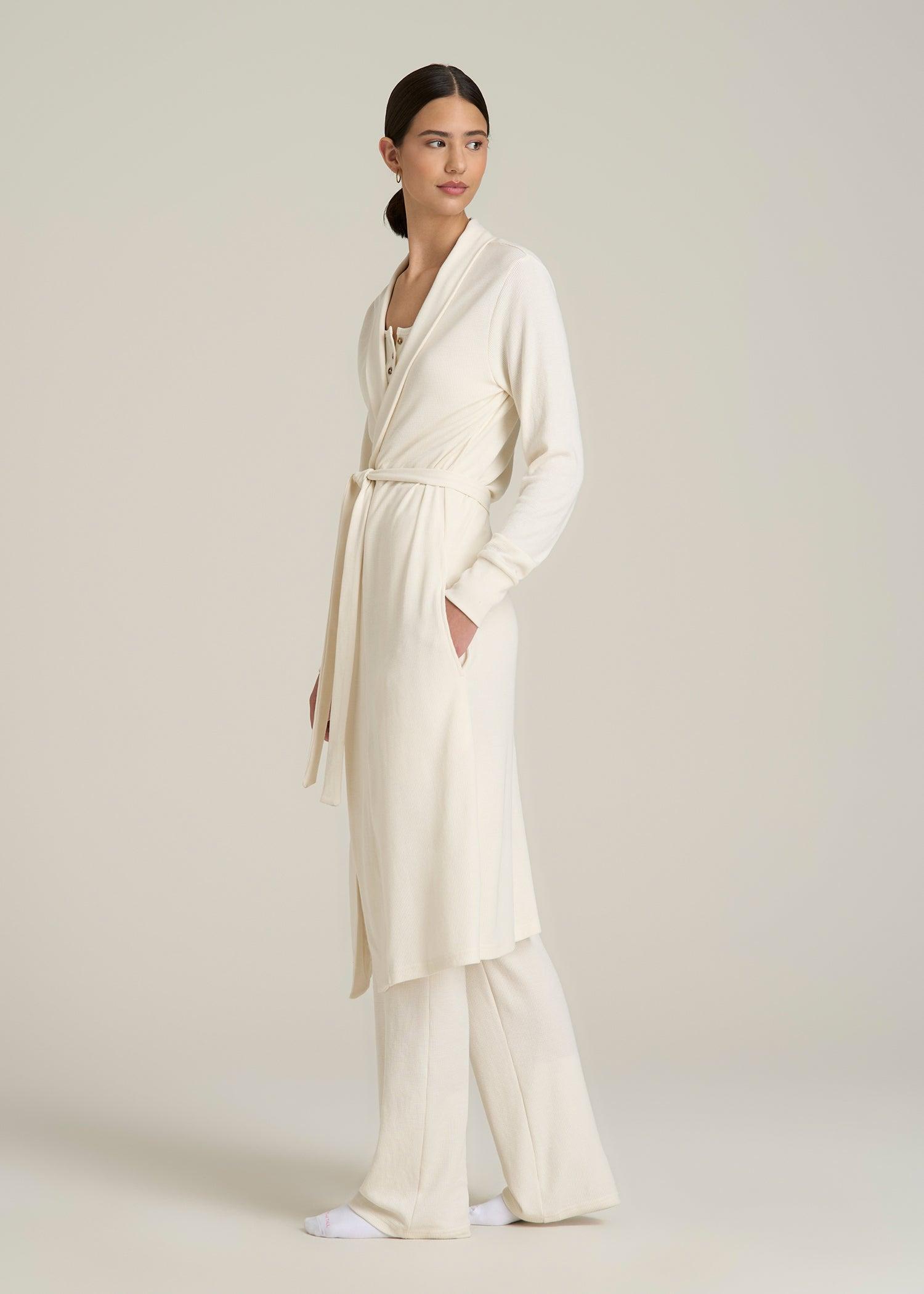 Waffle Lounge Robe for Tall Women in White Alyssum Female Product Image