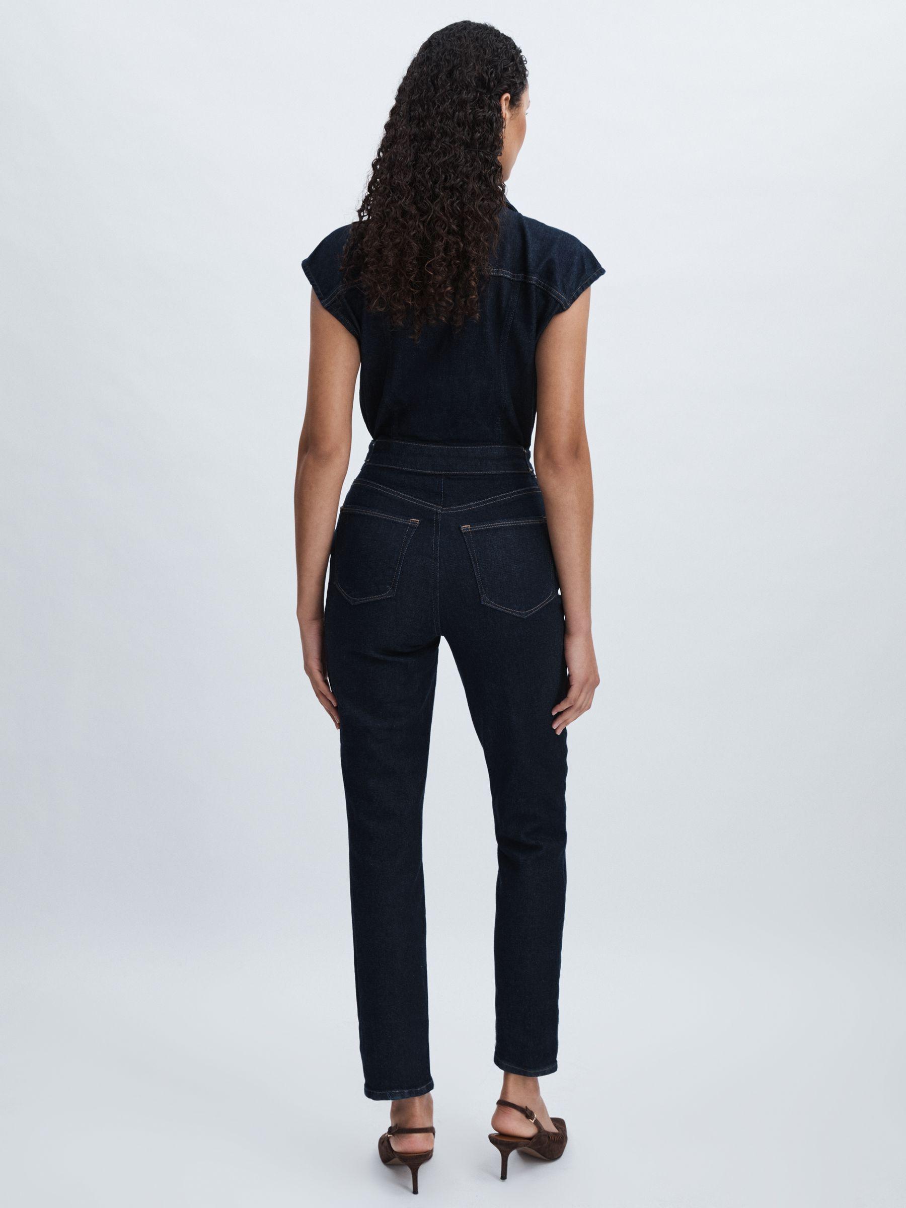 Denim Trucker Jumpsuit in Dark Blue Product Image