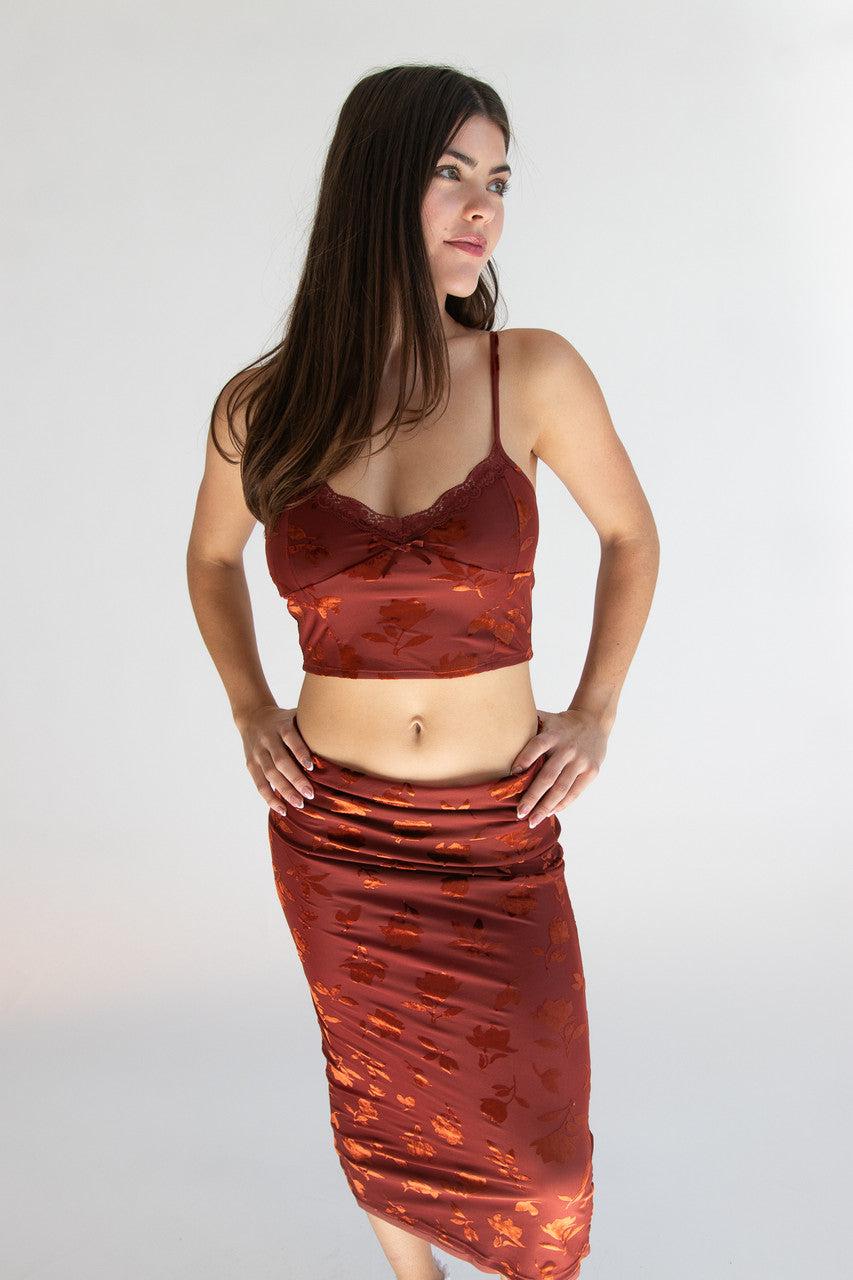 Floral Velvet Burnout Maxi Skirt Product Image