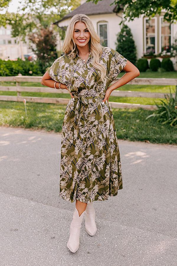 Vineyard Charm Satin Midi in Olive Product Image