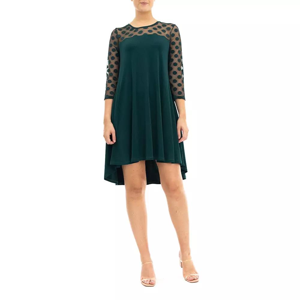 Women's Nina Leonard Sheer Polka-Dot High-Low Dress,  Product Image