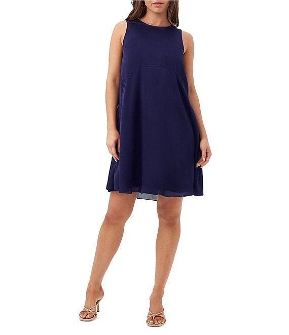 Trina Turk Mauvie Crinkle Georgette Round Neck Sleeveless Shift Dress Product Image