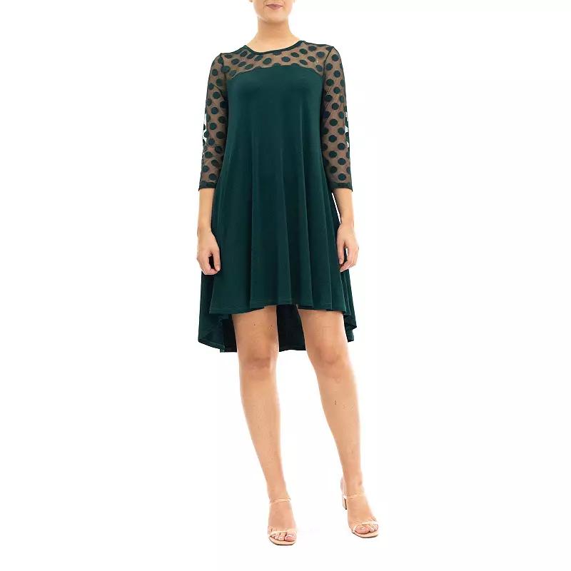 Women's Nina Leonard Sheer Polka-Dot High-Low Dress,  Product Image