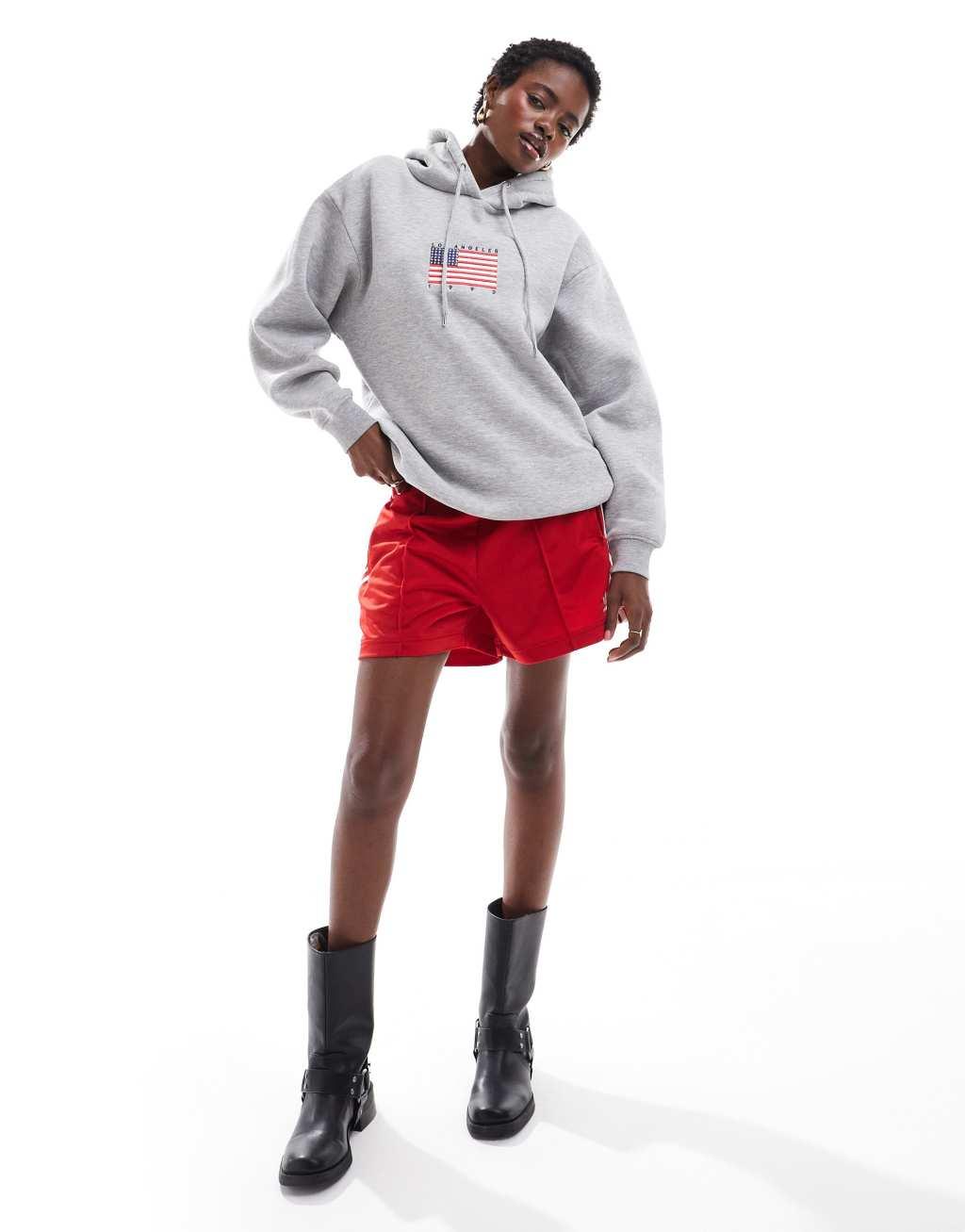 Daisy Street oversized hoodie in heather gray with flag embroidery Product Image