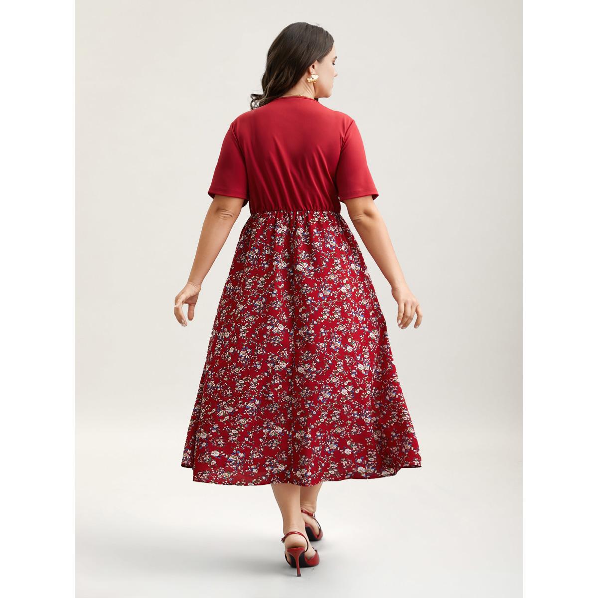 Plus Size Twist-Front V-Neck Stretchy Waist Midi Dress Raspberry Women Romantic Twist V-neck Short sleeve Curvy BloomChic 22-24/3X Product Image