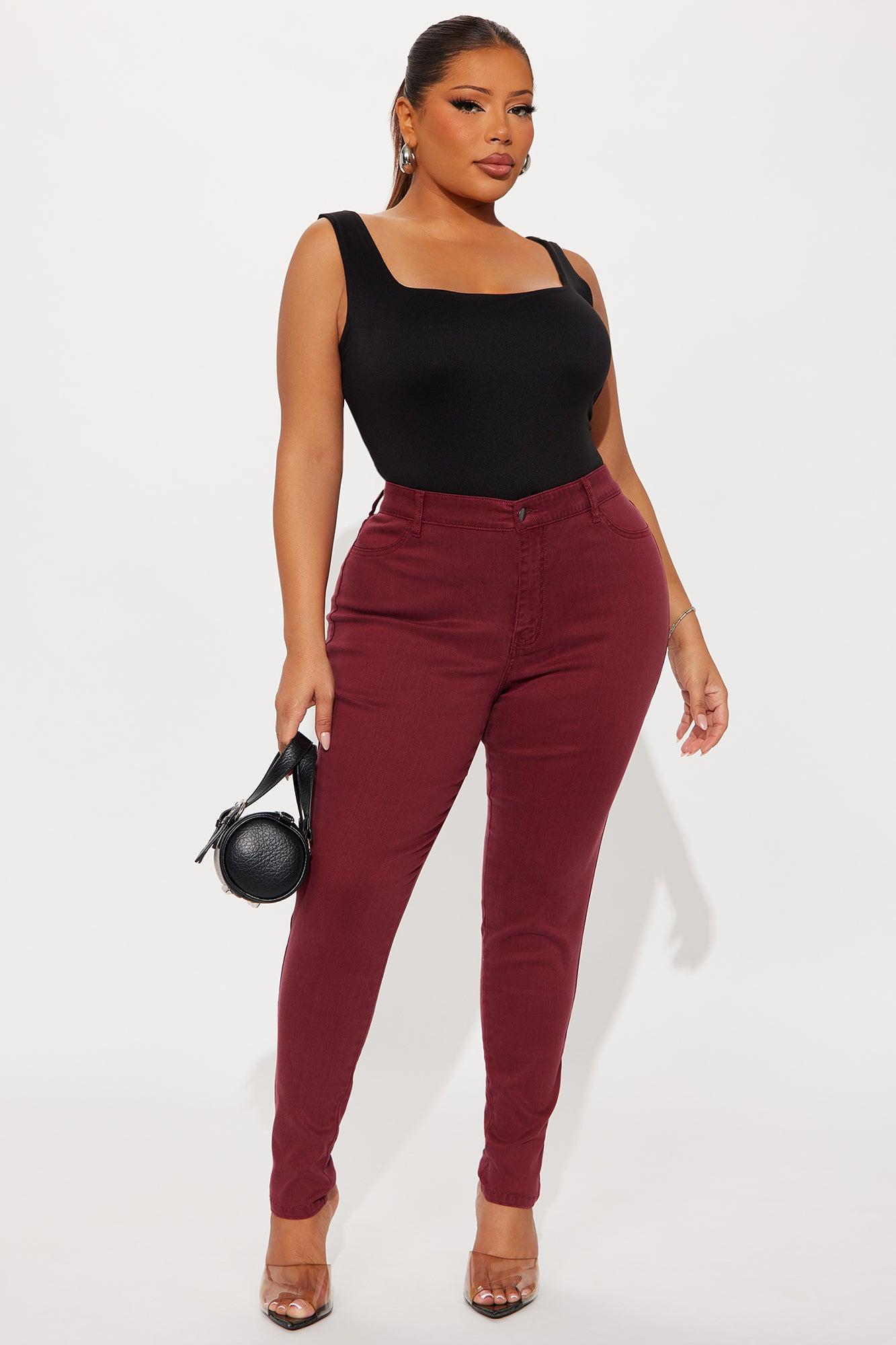 Classic Mid Waist Soft Stretch Skinny Jeans - Burgundy Female Product Image