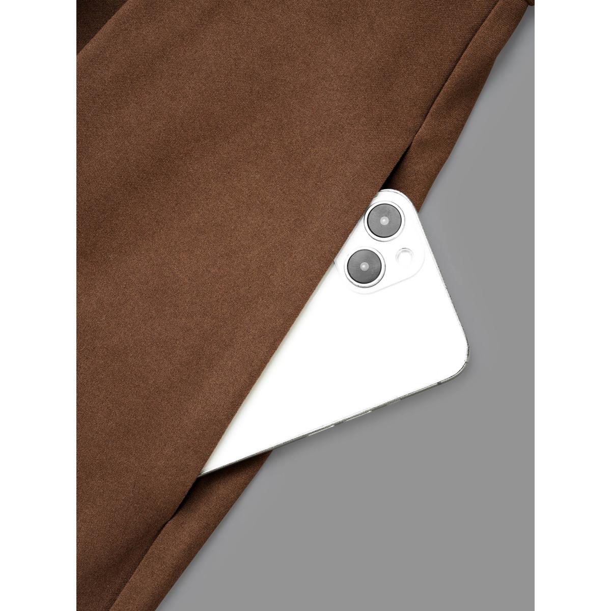 Plus Size Crew Neck Contrast Shirred Pleated Dress Browncoffeecolor Women Casual Contrast Round Neck Long Sleeve Curvy BloomChic 18-20/2X Product Image