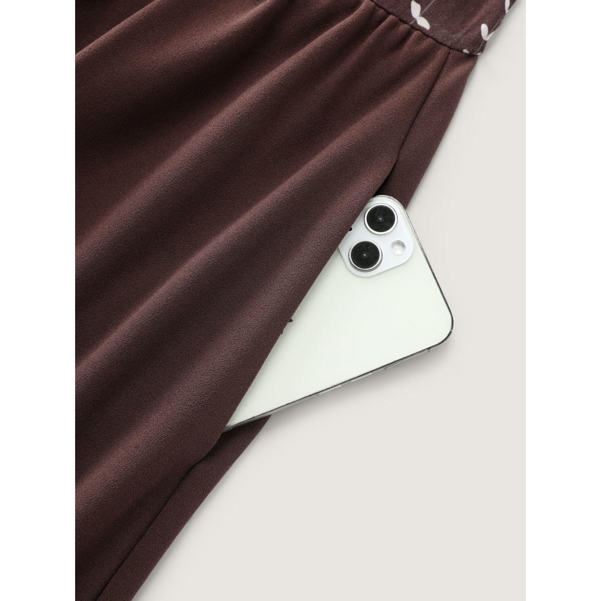 Plus Size Butterfly Print Mockneck Midi Dress Browncoffeecolor Women Leisure Mock Neck Extra Long Sleeve Curvy BloomChic 28/5X Product Image