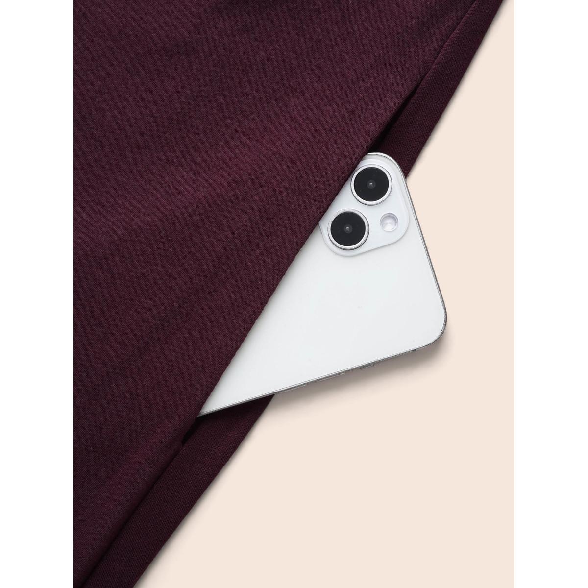 Plus Size Solid Metal Detail Midi Dress Deeppurplered Women Casual Belted V-neck Long Sleeve Curvy BloomChic 30/6X Product Image