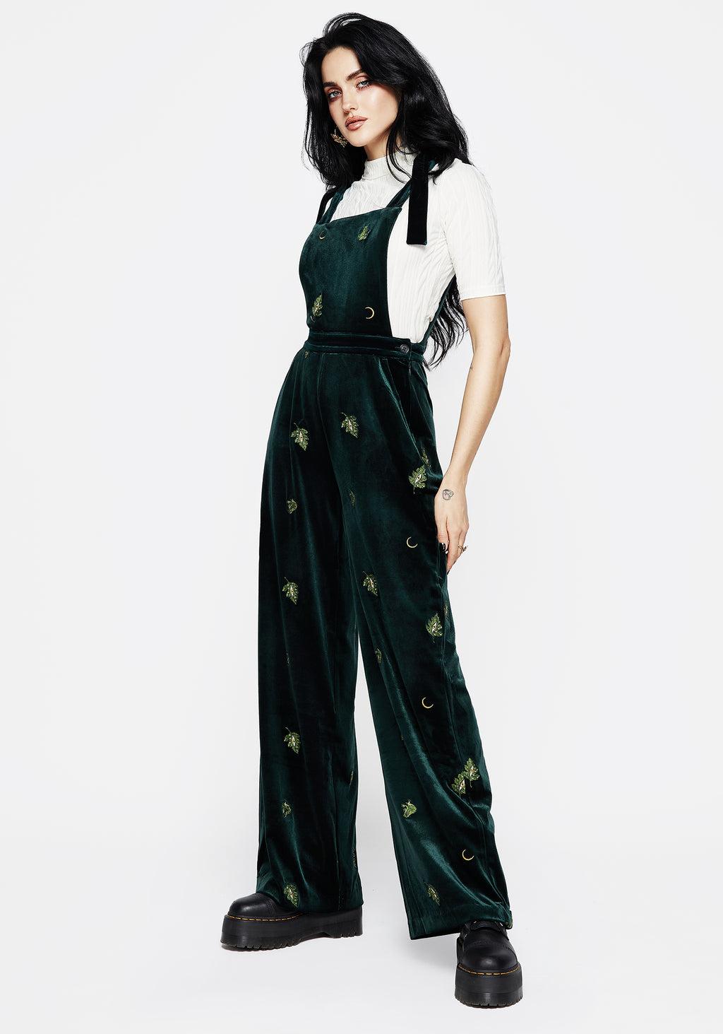 Swamplife Frog Embroidered Velour Wide Leg Dungarees Product Image