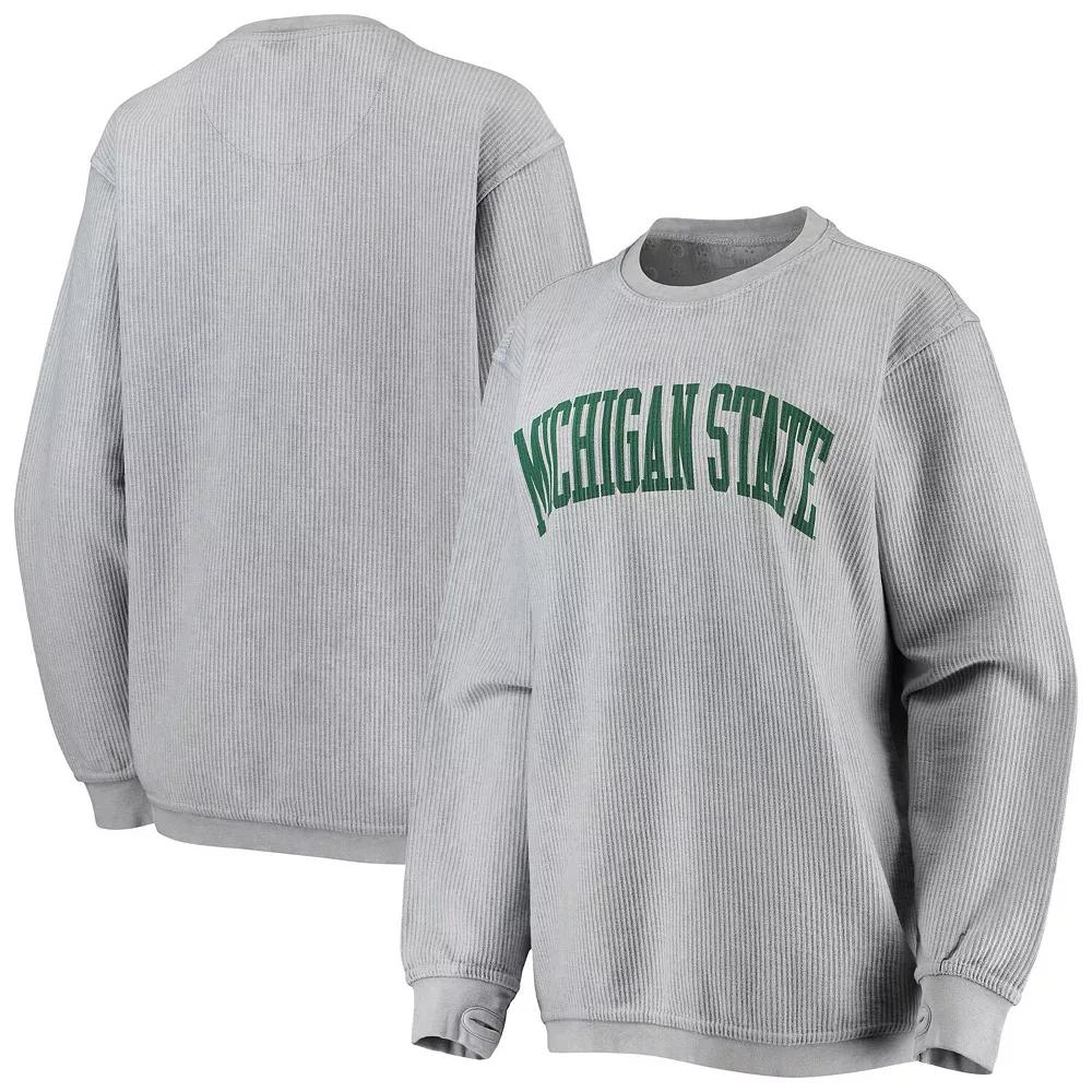 Women's Pressbox Gray Michigan State Spartans Comfy Cord Vintage Wash Basic Arch Pullover Sweatshirt,  Product Image