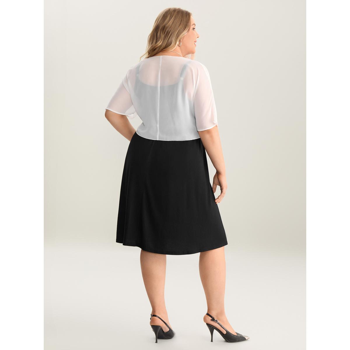 Plus Size Two-Piece Knotted Pockets Midi Dress Black Women Square Neck Short sleeve Curvy BloomChic 18-20/2X Product Image