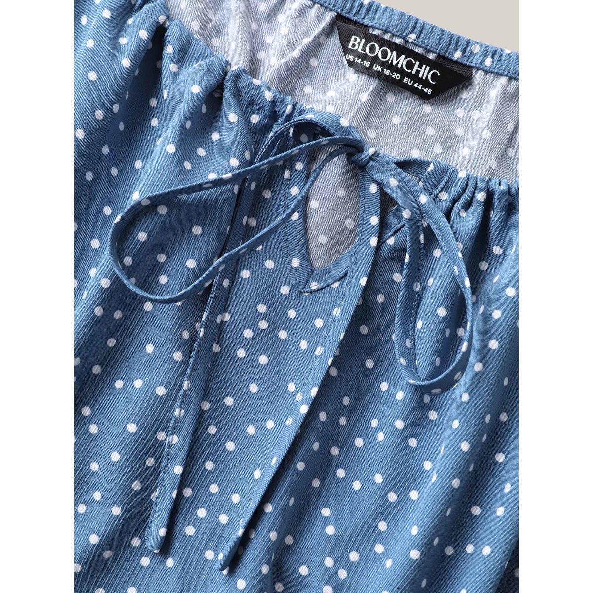 Plus Size Polka Dots Layer Sleeves Keyhole Maxi Dress Stone Women Square Neck Short sleeve Curvy BloomChic 14-16/1X Product Image